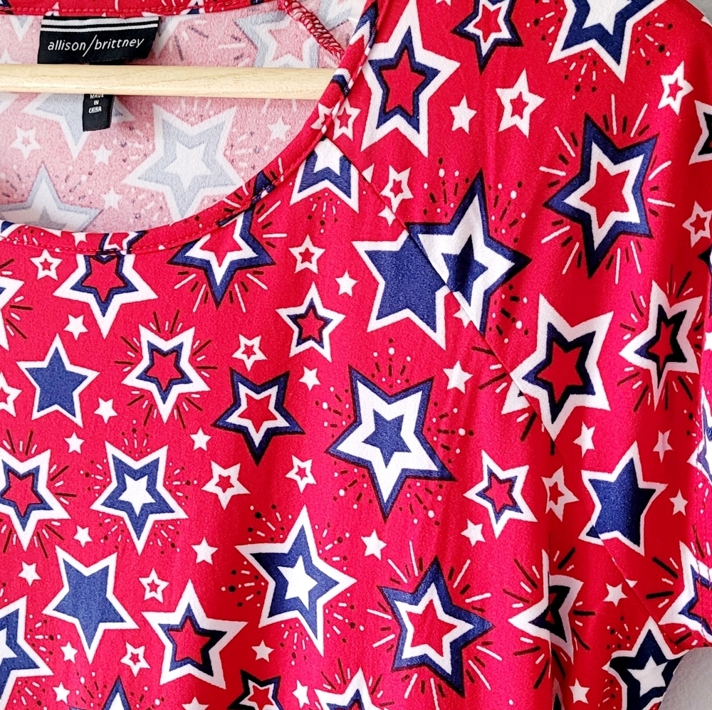Allison Brittany Patroitic 4th of July Stars and Stripes Knit Dress Red Wht Blue - Picture 3 of 4